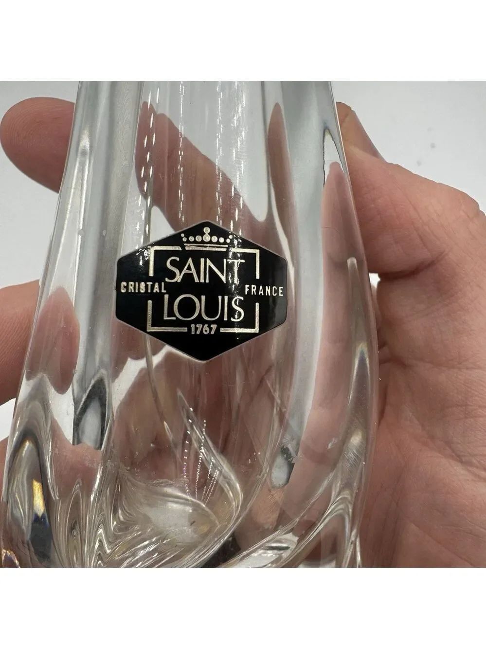 Saint Louis France Crystal Vase Vintage Art Glass Original Label